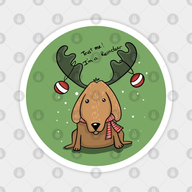 Golden Retriever Dressed Up As Christmas Deer Magnet by i am Cuta